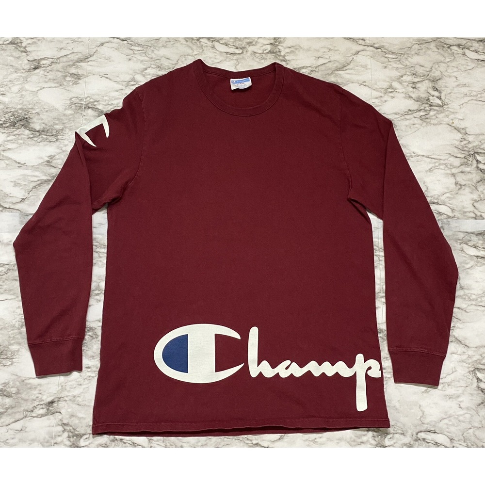 CHAMPION Men's Shirt Size L‎ Red SPELL OUT LOGO Casual Long Sleeve Pullover